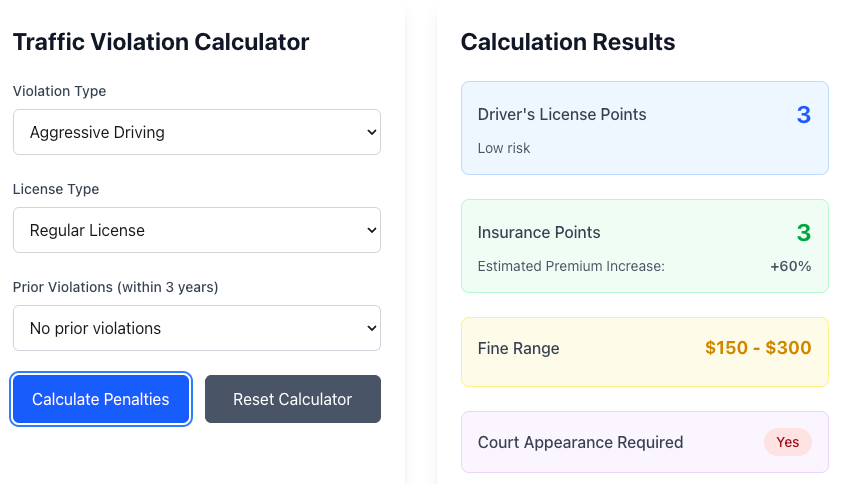 North Carolina traffic violation input factors 2